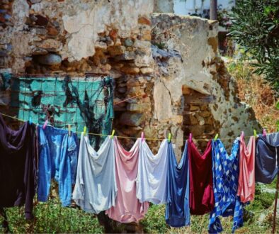 Laundry on line outside a crumbling old structure