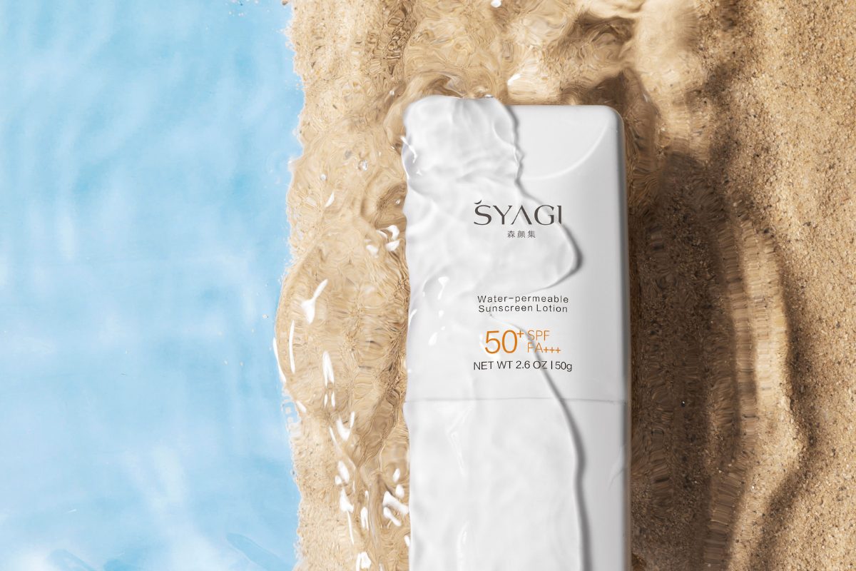 Sunblock on the beach under some water