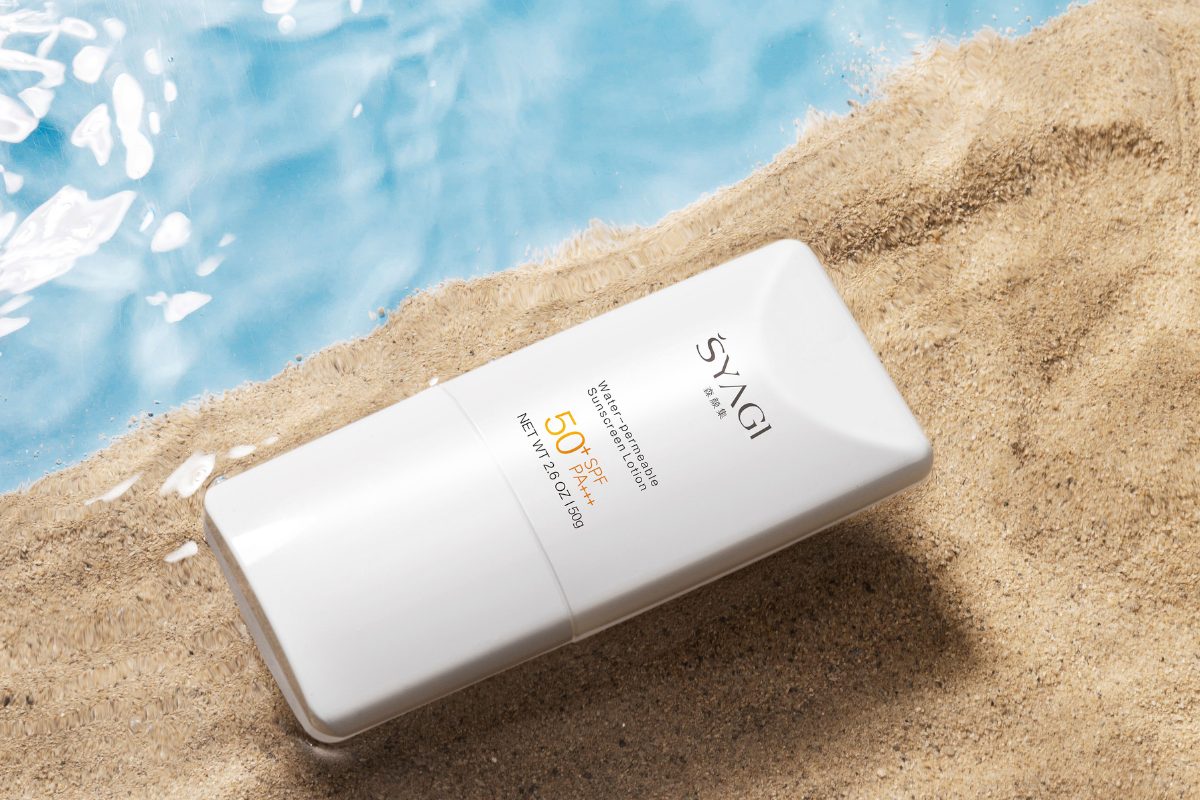 Sunblock on a sandbank above the water